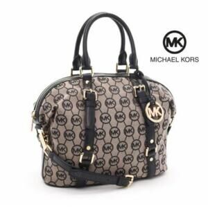 Michael Kors Bedford Belted Gray Black Satchel Shoulder Bag Handbag Purse GS
